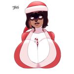  anthro big_breasts breasts candy candy_cane christmas cleavage clothed clothing female food hat hi_res holidays huge_breasts jakkmau5art looking_at_viewer mammal mugger_(my_life_with_fel) my_life_with_fel procyonid raccoon santa_hat smile solo 