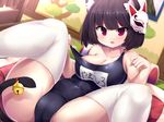  animal_ears ass azur_lane black_hair breasts cat_ears cat_mask cat_tail cleavage commentary_request large_breasts looking_at_viewer lying mask mask_on_head name_tag one-piece_swimsuit red_eyes school_swimsuit short_hair solo swimsuit tail tatuyayosi yamashiro_(azur_lane) 