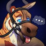  ... 2016 anthro bdsm bit_gag black_background cubi digital_drawing_(artwork) digital_media_(artwork) equine feline fur gag gagged harness horn horse hypnosis male mammal mind_control multicolored_fur open_mouth orange_fur rubber simple_background solo spiral_eyes tarke teeth thought_bubble tiger tongue tongue_out toony transformation 