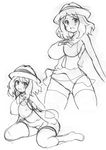  blush breasts dress greyscale hat highres koutarosu large_breasts long_hair looking_at_viewer miniskirt monochrome open_mouth panties pokemon pokemon_(anime) pokemon_(game) pokemon_xy pokemon_xy_(anime) serena_(pokemon) short_hair skirt solo thighhighs underwear white_background 