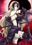  armpits bare_shoulders black_gloves black_legwear blonde_hair breasts chain commentary_request cowboy_shot elbow_gloves fate/grand_order fate_(series) gauntlets gloves greaves headpiece highres jeanne_d'arc_(alter)_(fate) jeanne_d'arc_(fate)_(all) long_hair looking_at_viewer medium_breasts navel pale_skin parted_lips rei_kun revealing_clothes sideboob smile solo thighhighs very_long_hair yellow_eyes 
