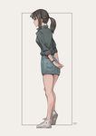  arms_behind_back artist_name brown_hair converse denim denim_skirt from_behind full_body highres original ponytail shoes signature sin_gun_woo skirt sneakers solo watch wristwatch 