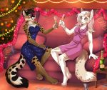  2018 4_toes 5_fingers anthro barefoot breasts canine clothed clothing detailed_background digital_media_(artwork) digitigrade duo feline female hair ketty ketty-leopardess mammal open_mouth pink_eyes sitting smile teeth toes tongue white_hair 