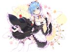  absurdres animal_ears apron arms_at_sides blue_eyes blue_hair breasts cat_ears cleavage cutlery detached_collar detached_sleeves eyebrows_visible_through_hair food fruit hair_over_one_eye hairband head_tilt highres large_breasts looking_at_viewer maid orbital_ring outstretched_arm re:zero_kara_hajimeru_isekai_seikatsu rem_(re:zero) short_hair solo strawberry thighhighs white_apron white_legwear wide_sleeves yuzhi zettai_ryouiki 