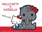  bow cat collaboration crossover dinosaur godzilla godzilla_(series) hello_kitty hello_kitty_(character) kaijuu looking_at_viewer monster official_art toho_(film_company) 
