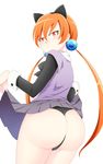  1girl alisa_southerncross animal_ears ass blush from_behind hair_bobbles hair_ornament huge_ass keroro_gunsou long_hair looking_at_viewer low_twintails orange_hair red_eyes shiny shiny_hair skirt skirt_lift solo teo_(artist) thong twintails very_long_hair 
