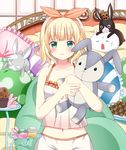  angora_rabbit animal anko_(gochiusa) aqua_eyes bangs bare_shoulders blonde_hair blunt_bangs blush bunny camisole closed_mouth collarbone commentary_request couch crescent crown cushion doily eyebrows_visible_through_hair food frilled_pillow frills gochuumon_wa_usagi_desu_ka? hairband highres kirima_sharo lingerie looking_at_viewer macaron midriff mini_crown navel open_mouth orange_hairband pillow polka_dot_pillow ryoutan shirt short_hair shorts sleeveless sleeveless_shirt smile solid_oval_eyes striped striped_hairband striped_pillow stuffed_animal stuffed_bunny stuffed_toy tippy_(gochiusa) twig underwear upper_body wavy_hair white_shirt white_shorts wild_geese 