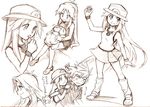  1girl black_dress blue_(pokemon) breasts dress greyscale hat holding holding_poke_ball long_hair monochrome ookido_green poke_ball pokemon pokemon_(creature) pokemon_(game) pokemon_frlg pokemon_rgby pokemon_special porkpie_hat sei_jun short_hair sidelocks small_breasts translation_request 