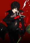  amamiya_ren black_hair flowerchorus glasses gloves looking_at_viewer male_focus mask persona persona_5 red_eyes red_gloves simple_background smile solo 