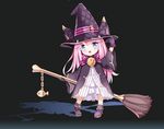  animal_ears black_gloves black_hat blue_eyes blush broom cat_ears chibi gloves hat holding holding_broom long_hair looking_at_viewer open_mouth original pink_hair smile solo yuja 