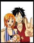  1boy 1girl baby black_eyes black_hair blush couple female hat high_resolution if_they_mated long_hair lunami male monkey_d_luffy nami_(one_piece) one_piece orange_hair pirate short_hair smile straw_hat_pirates tattoo 