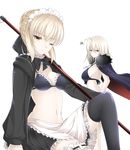  &gt;:( ;( apron artoria_pendragon_(all) artoria_pendragon_(swimsuit_rider_alter) bikini black_bikini black_legwear blonde_hair blush breasts cleavage closed_mouth commentary_request fate/grand_order fate_(series) frown fur_trim hair_ribbon highres jacket jeanne_d'arc_(alter)_(fate) jeanne_d'arc_(fate)_(all) koro_(tyunnkoro0902) long_sleeves looking_at_viewer maid_bikini maid_headdress medium_breasts mop multiple_girls navel one_eye_closed open_clothes open_jacket pale_skin ribbon saber_alter short_hair swimsuit thighhighs v-shaped_eyebrows waist_apron wicked_dragon_witch_ver._shinjuku_1999 yellow_eyes 