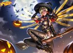  cleavage halloween heels liang_xing mercy_(overwatch) overwatch thighhighs wings witch 