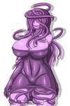  1girl breasts cleavage dr._omonemushi hair_over_eyes huge_breasts impossible_clothes monster_girl open_mouth purple_hair purple_skin solo tentacle tentacle_hair thick_thighs thighs tongue tongue_out 