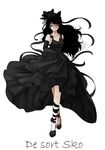 animal_ears black black_dress black_gloves blake_belladonna cat_ears commentary_request dress elbow_gloves full_body funeral_veil gloves hair_ribbon long_hair ribbon rwby simple_background skirt skirt_lift solo sumiwow translation_request white_background 