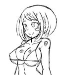  1girl animated animated_gif boku_no_hero_academia breasts large_breasts monochrome uraraka_ochako 