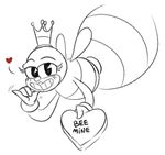  &lt;3 2017 arthropod bee crown cuphead_(game) english_text eyelashes female grin humor insect lipstick looking_at_viewer makeup masarts pun queen royalty rumor_honeybottoms simple_background smile solo text toony video_games white_background wings 