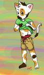  anthro briefs bulge cat clothed clothing cub cute feline lifting male mammal muskysack navel paws penis presenting shirt smile underwear young 