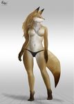  anthro barefoot biped breasts canine clothed clothing cute digital_media_(artwork) featureless_breasts feet female fox fur hair humanoid_feet mammal panties plantigrade platrev simple_background solo standing topless underwear 