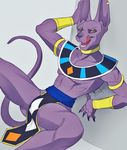  abs anthro beerus bulge butt cat claws clothed clothing dragon_ball dragon_ball_super dragon_ball_z ear_piercing fangs feline half-closed_eyes hazakyaracely loincloth long_ears looking_at_viewer male mammal mostly_nude muscular open_mouth pecs piercing sharp_claws sharp_teeth sitting smile solo spread_legs spreading teeth tongue tongue_out yellow_eyes 