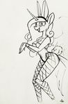  2017 anthro anthrofied black_and_white blush breasts bunny_costume cleavage clothed clothing costume equine fake_ears fake_rabbit_ears female fishnet fishnet_legwear friendship_is_magic hair horn legwear leotard looking_at_viewer mammal monochrome my_little_pony open_mouth open_smile portrait princess_cadance_(mlp) simple_background smile solo standing three-quarter_portrait traditional_media_(artwork) underpable white_background winged_unicorn wings 