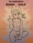  anthro bottomless breasts cassiebutter clitoris clothed clothing digital_media_(artwork) female fur lagomorph looking_at_viewer mammal partially_clothed presenting presenting_pussy profanity pussy rabbit sitting solo spread_legs spreading text 