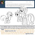  apple apple_bloom_(mlp) arthropod bitterplaguerat butterfly cutie_mark dialogue earth_pony english_text equine female food friendship_is_magic fruit group hat horn horse insect loki_(bitterplaguerat) male mammal my_little_pony pony ponytail sad saddle_bag text unicorn 