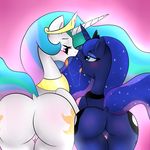  2014 big_butt blue_eyes blue_feathers blue_fur blue_hair blush butt butt_focus crown cutie_mark duo equine feathered_wings feathers female feral friendship_is_magic fur hair hi_res horn horse_tail incest long_hair mammal multicolored_hair multicolored_tail my_little_pony nude open_mouth princess_celestia_(mlp) princess_luna_(mlp) pussy rear_view royalty saliva sibling sister tiara tongue tongue_out two_tone_hair white_feathers white_fur wickedsilly winged_unicorn wings 