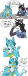  acleanperson anthro aquatic_dragon claire_croft claws clothed clothing comic dragon drei_von_drachenberg dreiwochenwach duo female fur heterochromia homework horn hybrid long_ears monster scales simple_background stripes tynx white_background 