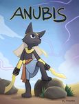  2016 anubian_jackal anubis bangle canine cloth cloud collar comic cover cover_page deity desert duel_wielding egyptian_mythology grass headdress jackal jewelry lightning male mammal melee_weapon phsueh public rock sand sash shemagh signature sky solo sword text weapon young 
