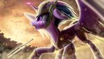  2017 arena armor day detailed_background digital_media_(artwork) equine feathered_wings feathers female friendship_is_magic fur hair horn mammal my_little_pony open_mouth outside purple_eyes purple_fur purple_hair sky solo teeth tongue twilight_sparkle_(mlp) winged_unicorn wings zigword 