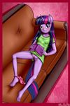  2017 absurd_res anibaruthecat anthro anthrofied blush book border breasts clothed clothing equine feet female friendship_is_magic hair hi_res horn humanoid_feet long_hair looking_at_viewer mammal my_little_pony panties panties_around_one_leg plantigrade presenting presenting_pussy pussy sofa solo spread_legs spreading twilight_sparkle_(mlp) underwear underwear_around_one_leg unicorn 