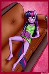  2017 absurd_res anibaruthecat anthro anthrofied blush book border breasts camel_toe clothed clothing equine feet female friendship_is_magic hair hi_res horn humanoid_feet long_hair looking_at_viewer mammal my_little_pony panties plantigrade sofa solo spread_legs spreading twilight_sparkle_(mlp) underwear unicorn 