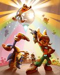 anthro audience bandicoot big_eyes big_head blue_fur chao clank clothing crash_bandicoot crash_bandicoot_(series) dancing disco disco_ball feline footwear fur gloves green_eyes group hedgehog lombax machine male mammal marsupial pants ratchet ratchet_and_clank robot shira-hedgie shoes sonic_(series) sonic_the_hedgehog stripes tongue tongue_out toony video_games weapon 
