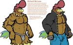  avian brass_knuckles bulge chariot chicken clothed clothing jewelry jockstrap male melee_weapon model_sheet muscular necklace open_shirt pants richard_mclane shirt solo topless underwear unknown_artist weapon 