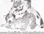  2011 african_wild_dog all_fours anthro breasts canine chest_tuft duo feline female from_behind_position hair lizebra looking_at_viewer male male/female mammal monochrome nipples nude pulling_hair serval sex spots tongue tuft watermark 