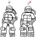  2017 anthro bandanna belt chipped_shell clothed clothing comparison crossgender duo elbow_pads female foot_wraps half-closed_eyes hand_wraps inkyfrog knee_pads looking_at_viewer male mask raphael_(tmnt) reptile scalie shell simple_background standing teenage_mutant_ninja_turtles turtle white_background wraps wrist_wraps ♀ ♂ 