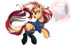  2017 blue_eyes clothed clothed_feral clothing cutie_mark equestria_girls equine eyelashes female feral glowing hair hi_res hooves horn legwear long_hair magic mammal multicolored_hair multicolored_tail my_little_pony ncmares open_mouth pillow shirt simple_background socks solo sunset_shimmer_(eg) two_tone_hair unicorn white_background 