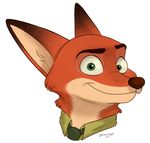  2017 anthro brown_nose canine clothing cyberamethyst dipstick_ears disney fox fur green_eyes headshot_portrait hi_res inner_ear_fluff looking_at_viewer male mammal nick_wilde orange_fur portrait reaction_image signature simple_background solo toony uniform white_background zootopia 