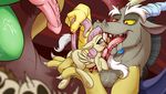  anus applejack_(mlp) blood blush butt cutie_mark discord_(mlp) draconequus drooling duo equine fearingfun female feral fingering fluttershy_(mlp) friendship_is_magic gore hair hi_res hooves hypnosis imminent_vore male male/female mammal mind_control my_little_pony open_mouth pegasus penis pink_hair pussy red_eyes saliva underhoof vaginal vaginal_fingering vore wings 