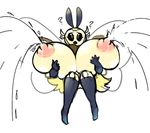  ? antennae anthro arthropod big_breasts black_sclera breasts clothed clothing female green_eyes holding_breast huge_breasts hyper hyper_breasts insect insect_wings lactating legwear milk moth_(artist) nintendo nipples non-mammal_breasts pok&eacute;mon pok&eacute;mon_(species) pok&eacute;morph ribombee simple_background sketch solo thigh_highs topless video_games white_background wings 