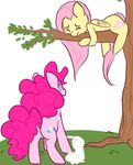  angel_(mlp) arthropod balloon biped blue_eyes butterfly cutie_mark equine eyes_closed feral fluttershy_(mlp) friendship_is_magic fur grass group hair horse insect lagomorph leaves mammal mt my_little_pony pegasus pink_fur pink_hair pinkie_pie_(mlp) pony quadruped rabbit simple_background stuck tree white_background white_fur wings yellow_fur yellow_wings 