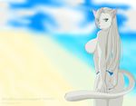  angel anjogatobr big_breasts blue_eyes breasts cat clothed clothing drawing feline female fur furaffinity hair looking_at_viewer looking_back mammal mericella mother nipples parent photo river side_boob slit_pupils solo studio thong topless water white_fur white_hair 