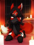  &lt;3 &lt;3_eyes amber_eyes anthro bed black_hair breasts candle canine cleavage clothed clothing eyewear female fennec fox fur glasses hair lingerie looking_at_viewer mammal piercing re-sublimity-kun red_fur solo 