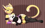  arkblon cat clothing feline fur girly legwear male mammal one_eye_closed re-sublimity-kun solo stockings wink yellow_fur 