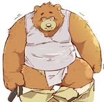  anthro bear better_version_at_source clothing eyewear garouzuki glasses loincloth male mammal overweight overweight_male shirt solo tank_top undressing 