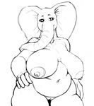  2017 anthro areola belly big_belly big_breasts breasts elephant female gregzhel hand_on_hip ink looking_at_viewer mammal mature_female monochrome navel nipples nude overweight pussy sketch slightly_chubby solo trunk 