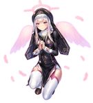  1girl artist_request blonde_hair breasts character_request curvy female halo legwear lilith-soft looking_at_viewer nun shiny_skin solo taimanin_(series) taimanin_asagi taimanin_asagi_battle_arena wings 