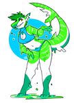  2017 anthro bent_over bikini biped blue_background blue_bottomwear blue_clothing blue_topwear breasts cleavage cleavage_cutout clothed clothing digital_drawing_(artwork) digital_media_(artwork) dorsal_fin dripping ear_fins eyelashes female fin fish goo_creature green_body green_hair green_stripes green_tail hair hand_on_hip hi_res leaning leaning_forward long_tail marine medium_breasts mohawk navel nepetacide non-mammal_breasts outline shark sharp_teeth short_hair simple_background slime slit_pupils smile solo standing striped_body striped_tail stripes swimsuit tail_fin teeth thick_tail tiptoes two_tone_body two_tone_tail white_background white_body white_tail yellow_eyes yellow_sclera 