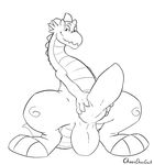  absurd_res anthro balls black_and_white chaoschaocrack chip_&#039;n_dale_rescue_rangers disney dragon dtz_(cdrr) erection hi_res knot looking_at_viewer male monochrome penis presenting presenting_penis scalie signature simple_background solo white_background 
